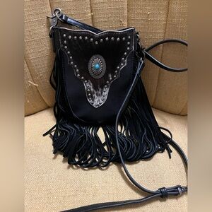 Montana West Black Fringe Real Leather Crossbody